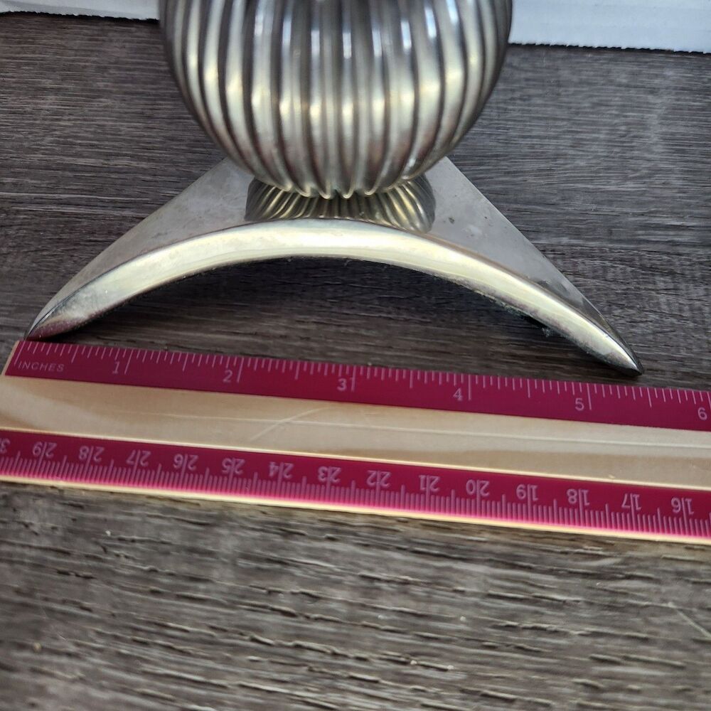 Pair Silvertone Candlestick Holders Art Deco/MCM style Atomic shape - Picture 4 of 11
